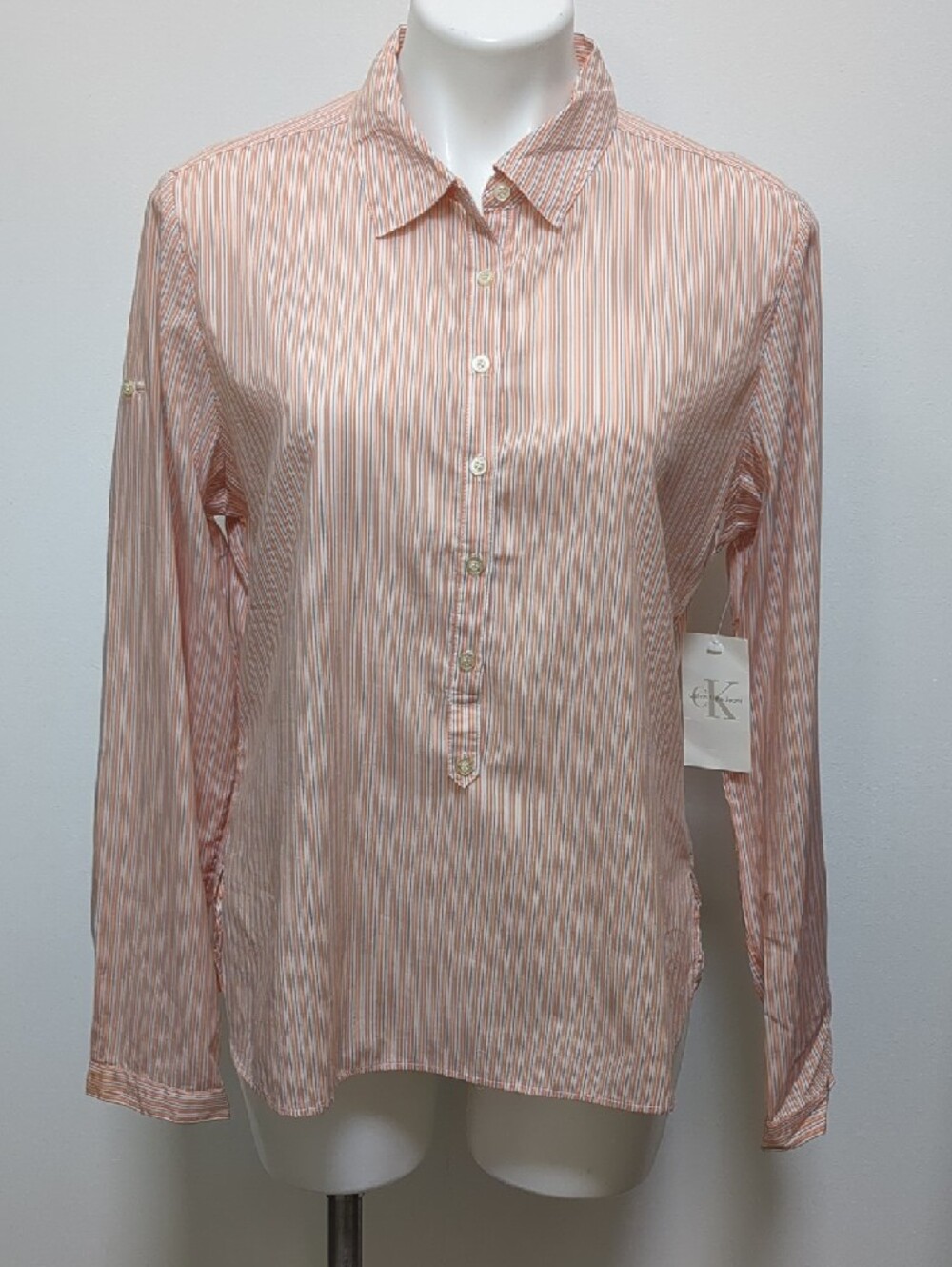 Vintage Calvin Klein Lightweight Cotton Popover Shirt Vertical Stripe size L NWT